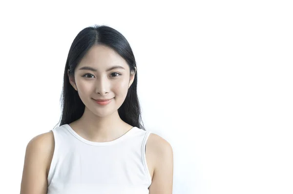 Close Portrait Happy Asian Woman Skin Care Beauty Concept — Photo