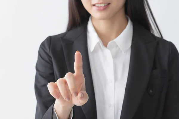 Asian Businesswoman Pointing Her Finger — Fotografia de Stock