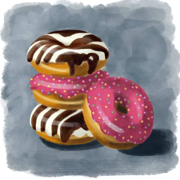 Illustratie Donuts Chocolade Roze Glazuur — Stockfoto