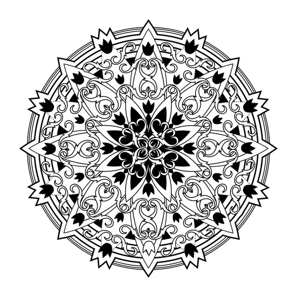 Kontur, Mandala. Ethnisches, religiöses Gestaltungselement mit kreisförmigem Muster. — Stockvektor