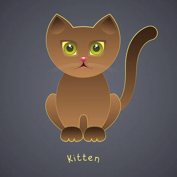 可爱有趣的棕色小猫，长着绿色的眼睛 — 图库矢量图片
