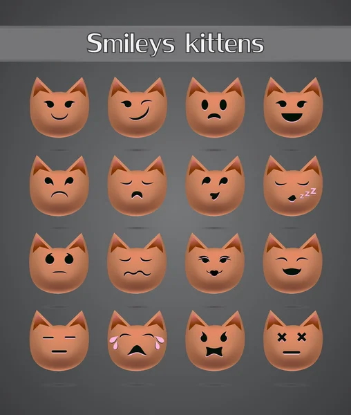 Funny emoticons in the form of brown kittens — Stock Vector