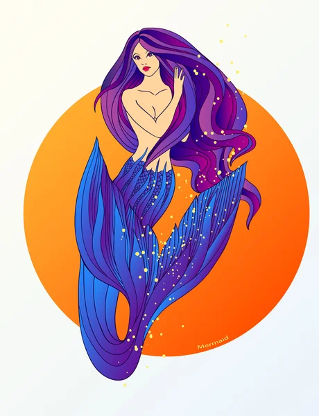紫色头发的美人鱼。矢量 — 图库矢量图片
