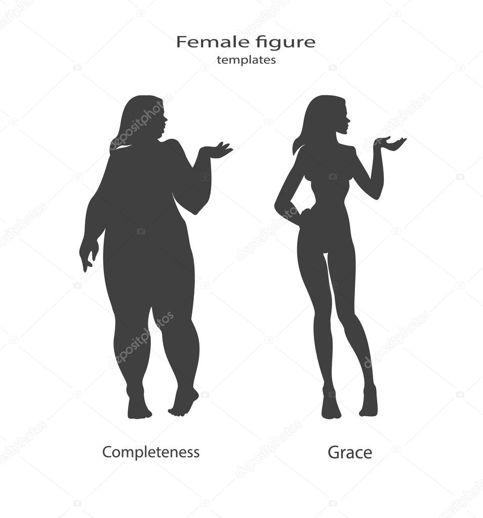 silhouette figure of a woman, thick and thin