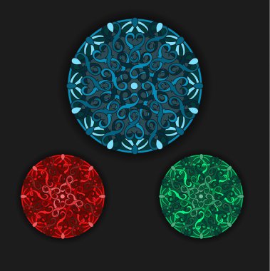 dairesel bir desen ile dekoratif tasarım öğesi kümesi. Mandala.