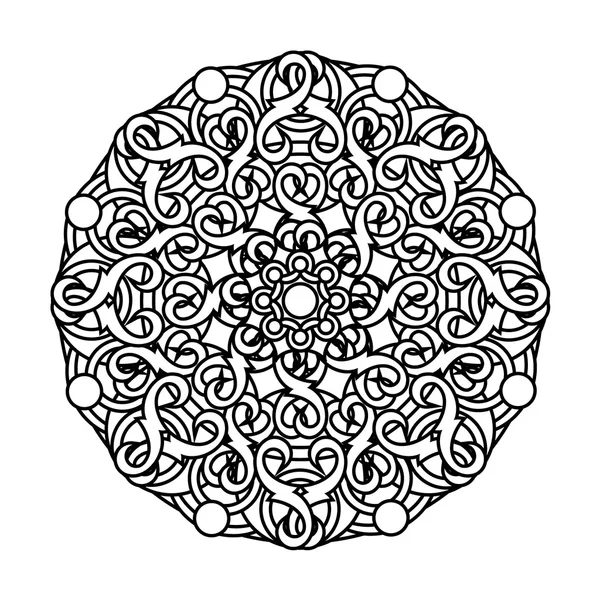 Kontur, monochromes Mandala. Ethnisches, religiöses Gestaltungselement mit kreisförmigem Muster — Stockvektor