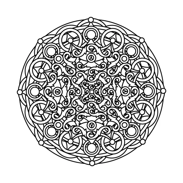 Kontur, tek renkli Mandala. etnik, dini tasarım öğesi dairesel bir desen ile — Stok Vektör