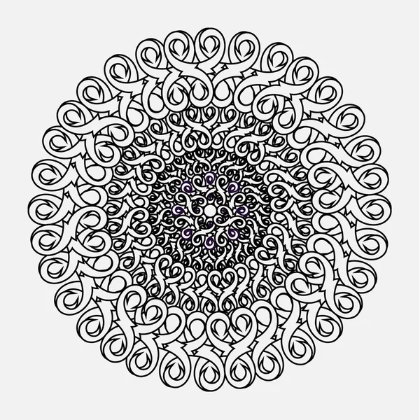 Contour, monochroom Mandala. etnische, religieuze ontwerpelement met een circulaire patroon — Stockvector