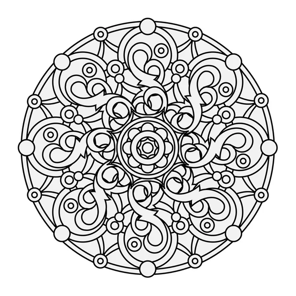 Kontur, monochromes Mandala. Ethnisches, religiöses Gestaltungselement mit kreisförmigem Muster — Stockvektor