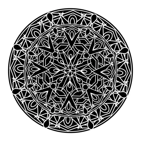 Monochromes dekoratives Gestaltungselement mit kreisförmigem Muster. Mandala — Stockvektor