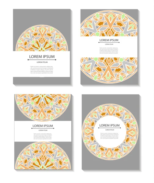 Conjunto de plantillas de tarjetas de visita e invitaciones con patrones circulares de mandalas — Vector de stock