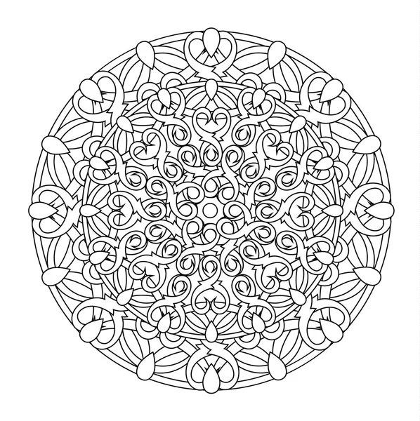 Kontur, monochromes Mandala. Ethnisches, religiöses Gestaltungselement mit kreisförmigem Muster — Stockvektor