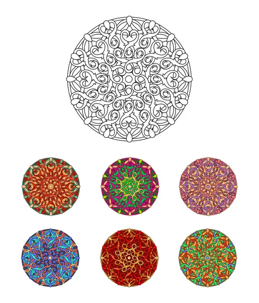 Set di elementi decorativi di design con un modello circolare. Mandala — Vettoriale Stock