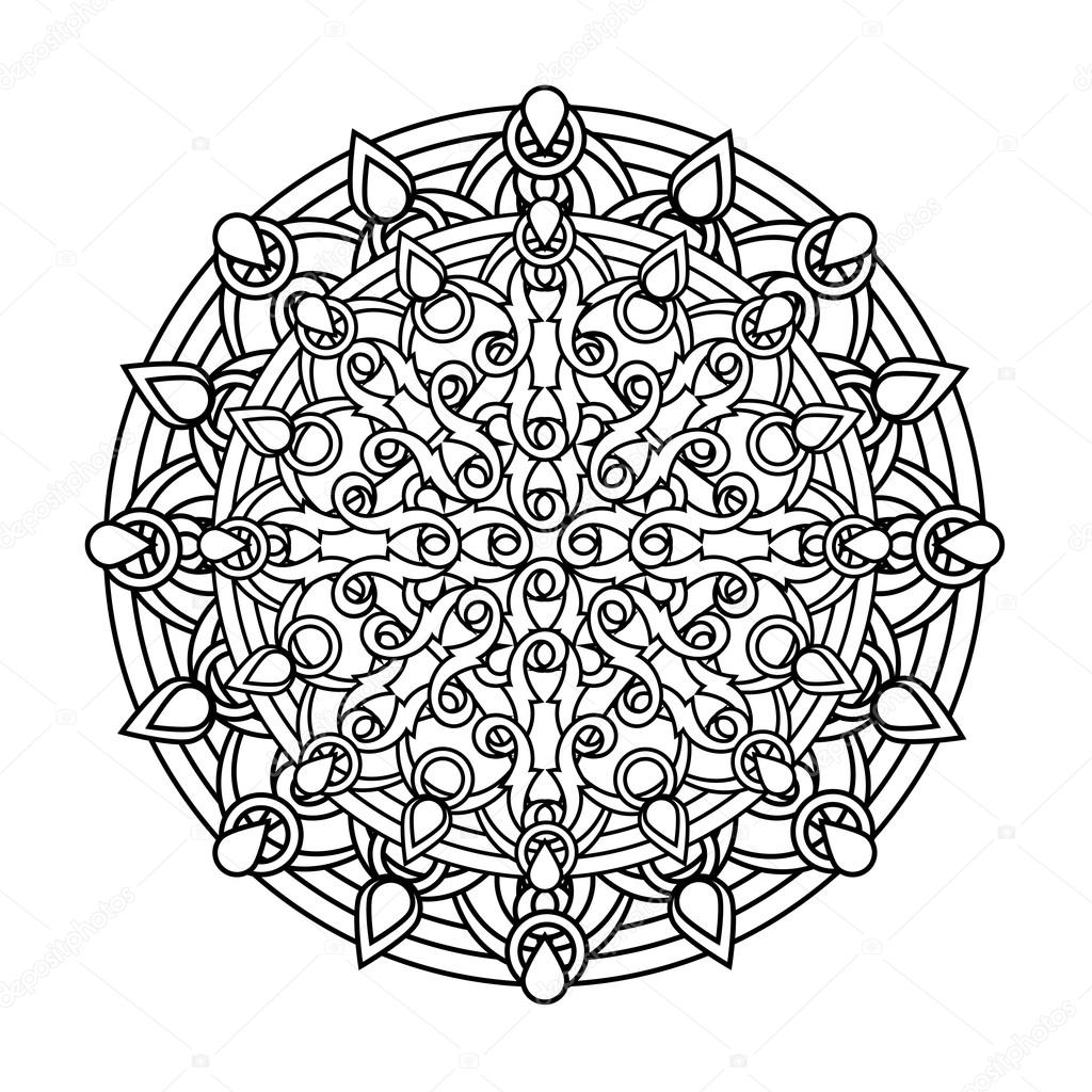 contour, monochrome Mandala. ethnic, religious design element with a circular pattern