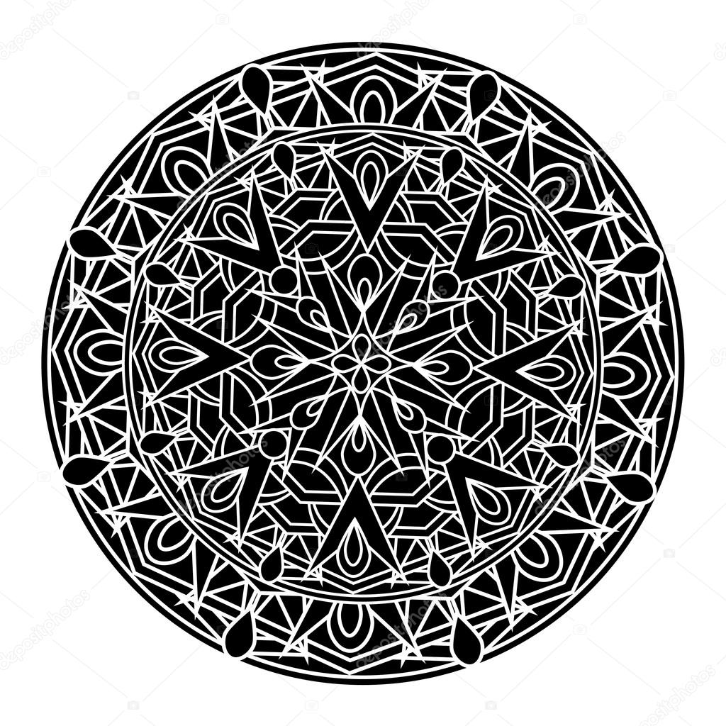 Monochrome decorative design element with a circular pattern. Mandala. Vector illustration