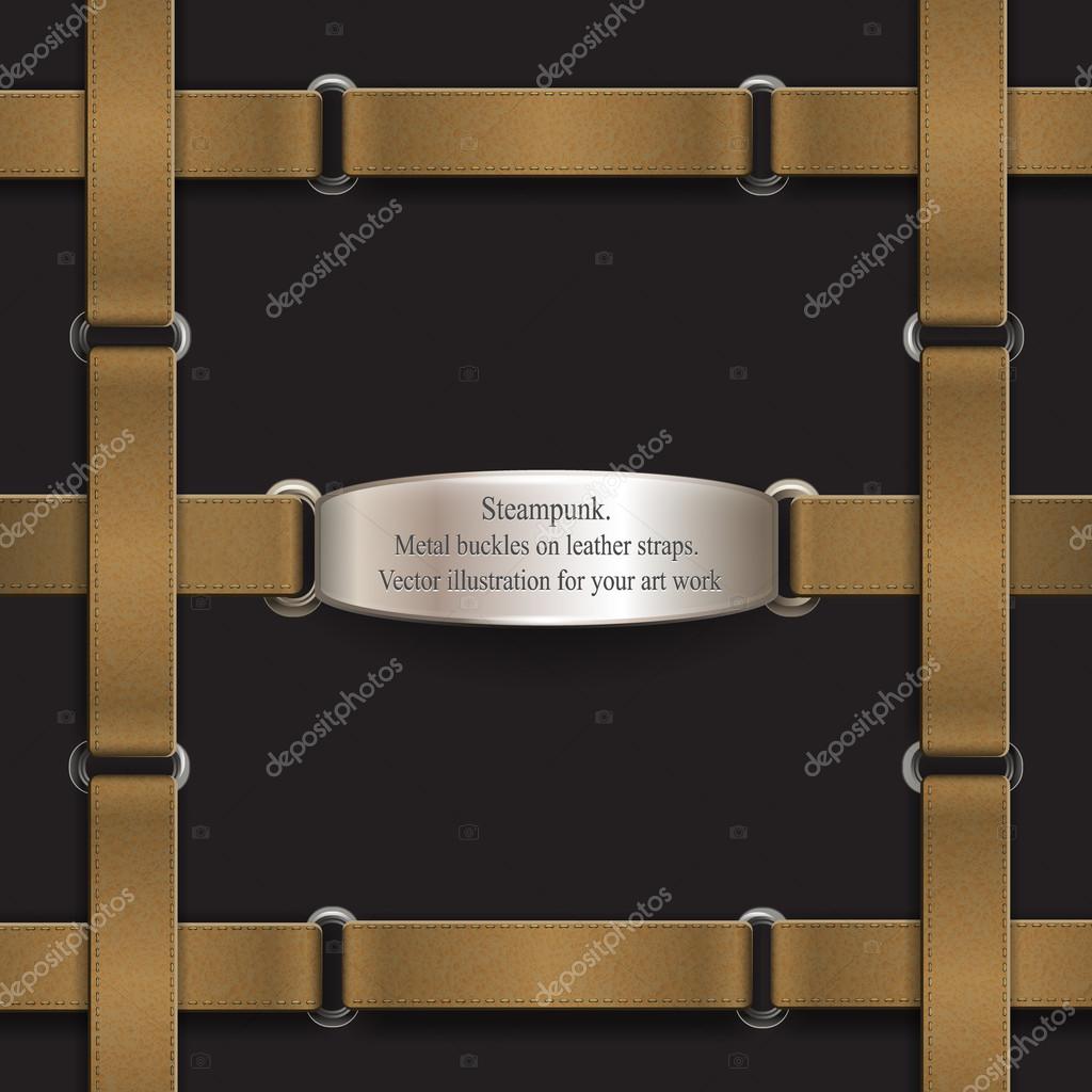 Frame made of leather belts. steampunk Vector illustration