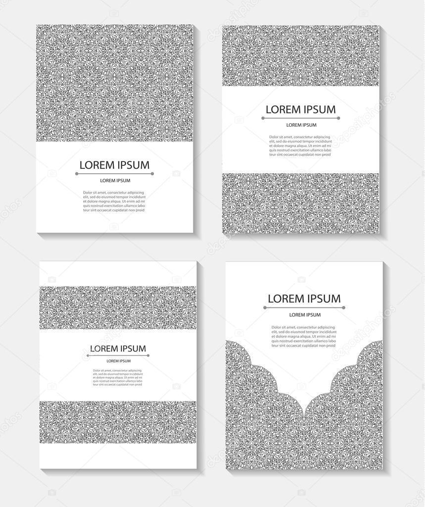 Set templates business cards and invitations with circular patterns of mandalas