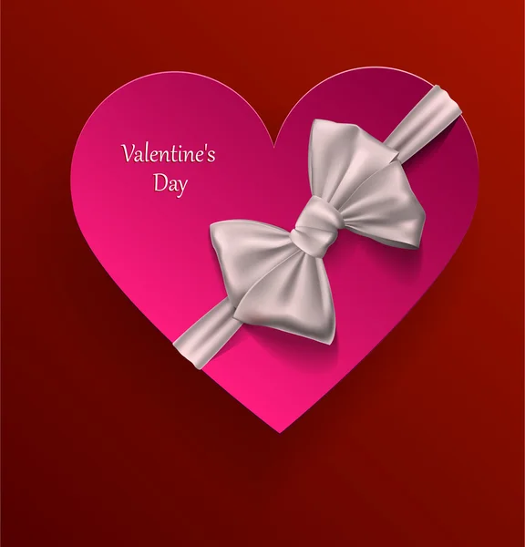 Wenskaart voor Valentijnsdag. papier hart met strik lint — Stockvector