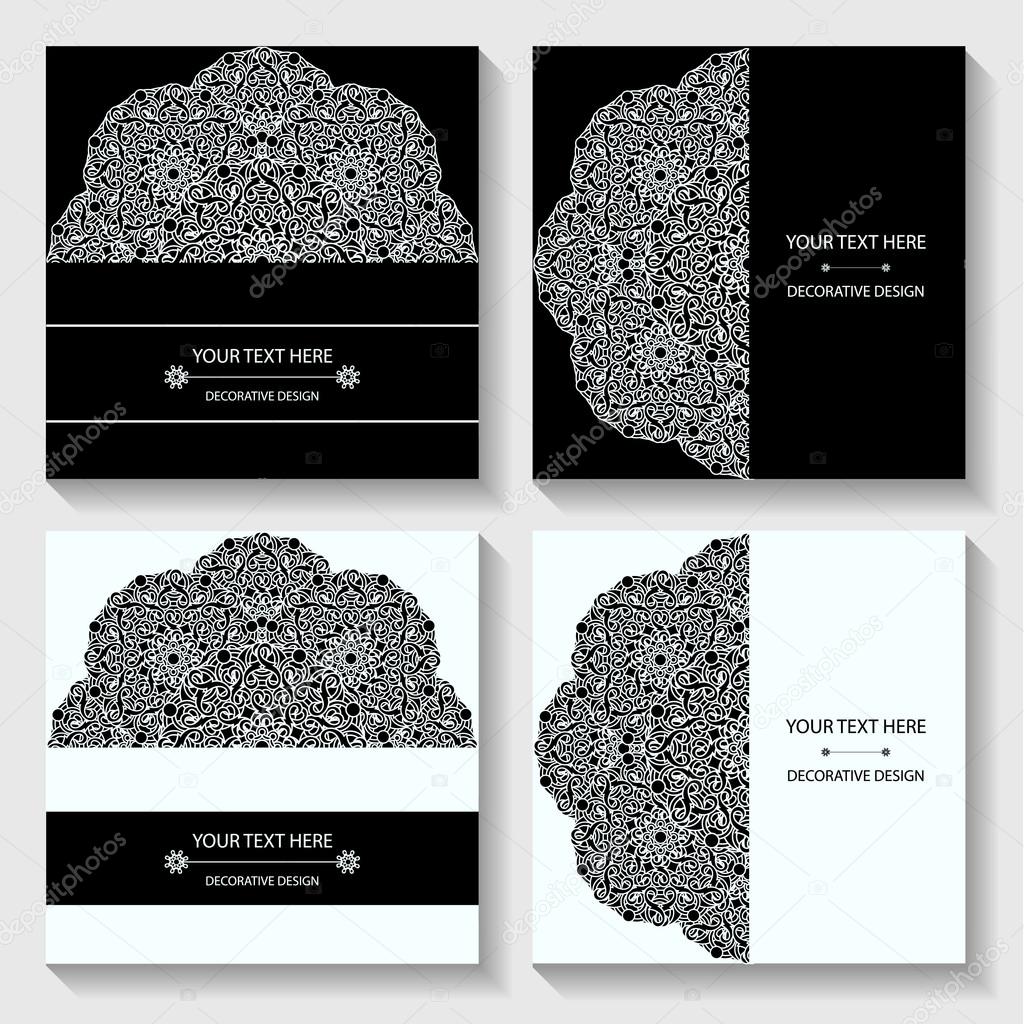 Set templates business cards and invitations with circular patterns of mandalas. Corporate style for your documents. Vector illustration