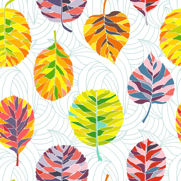 Бесшовный узор с красочными листьями — стоковый вектор