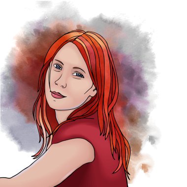 Uzun kızıl saçlı kız.