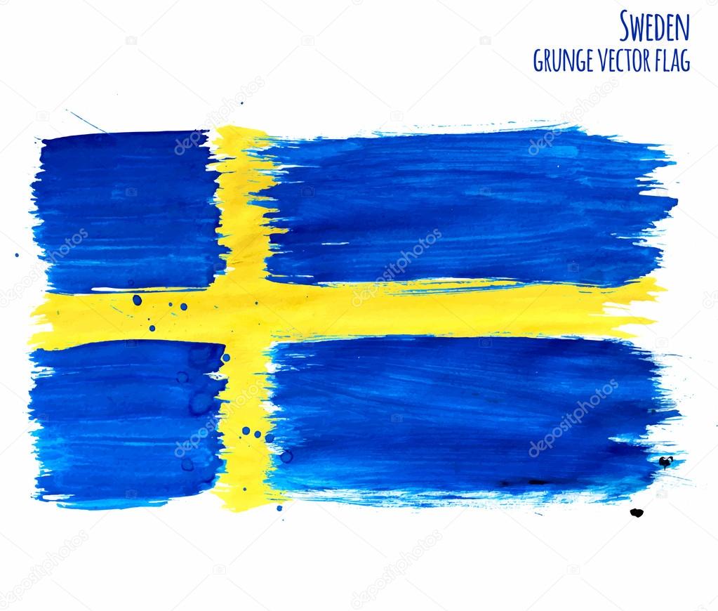 Painted grunge Sweden flag, brush strokes on white background. Vector illustration