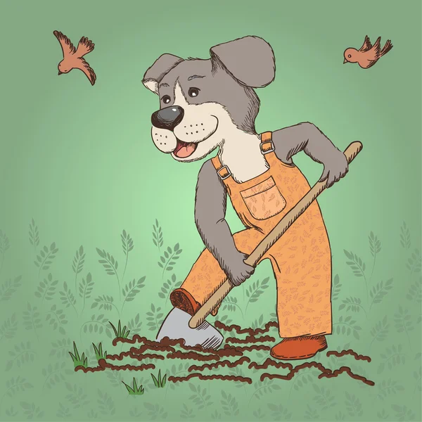 Hund gräbt Garten aus — Stockvektor