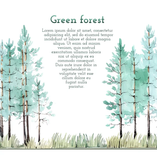 Aquarela pintura verde floresta — Vetor de Stock