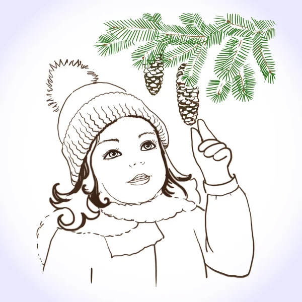 Retrato de invierno de niña — Vector de stock