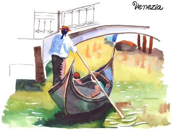 Gondolier en gondole à Venise — Image vectorielle