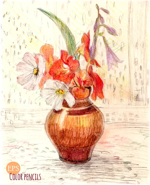 Ramo de flores en un jarrón — Archivo Imágenes Vectoriales