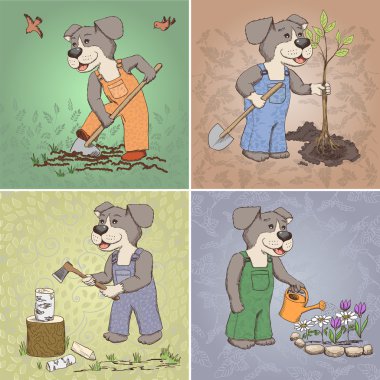 Çiftlikte çalışan köpek karakteri