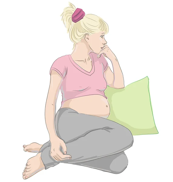 Sitting thoughtful pregnant woman — Stock Vector