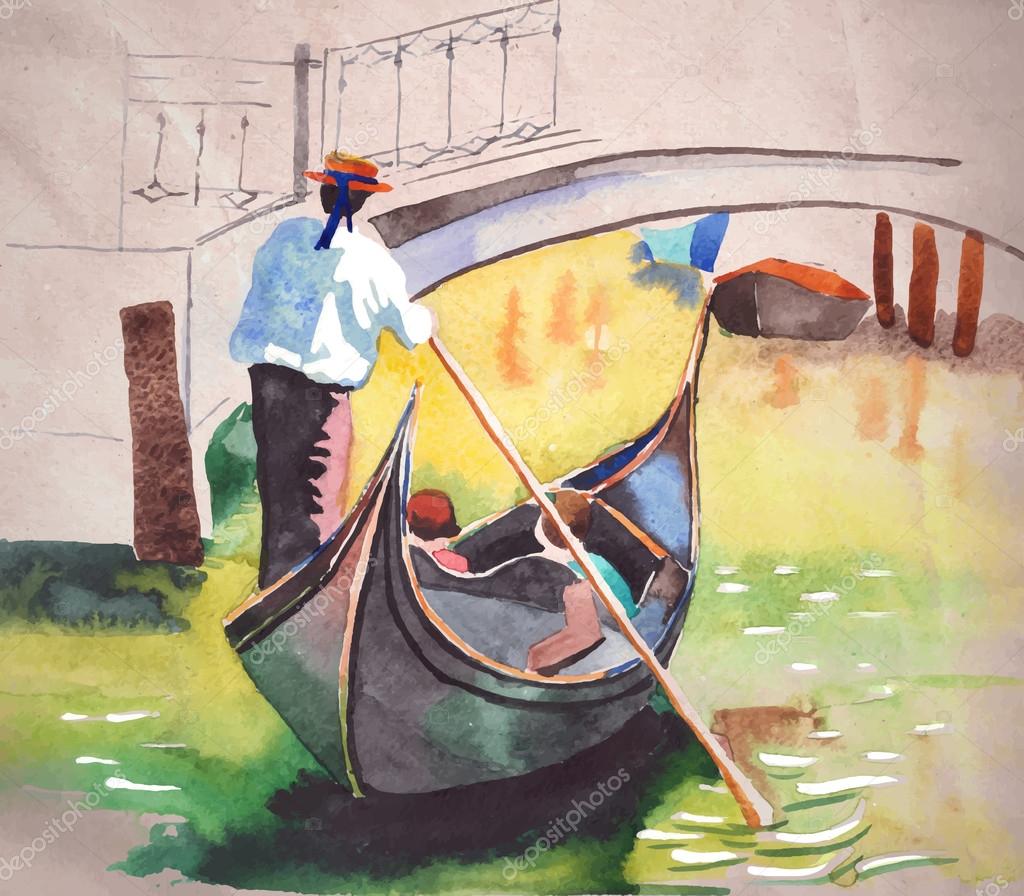 Watercolor Gondola on canal in Venice Stock Illustration by ©Irina