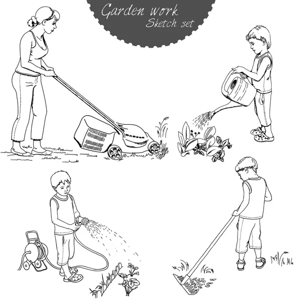 Croquis sur les travaux de jardin — Image vectorielle