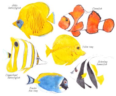 set of six fishes clipart