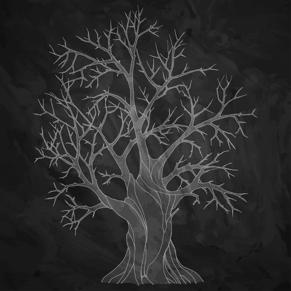 大きな古い木が裸の白いシルエット — ストックベクタ