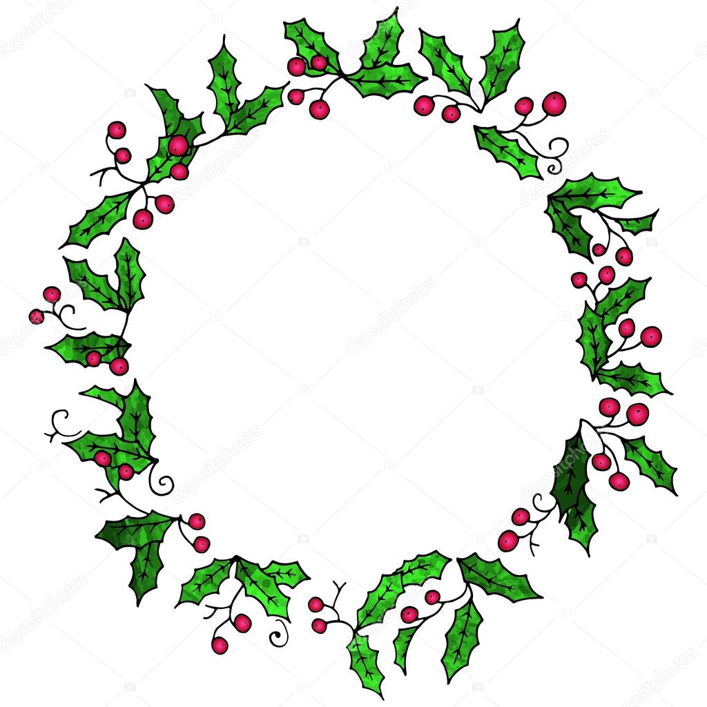 Wreath of Holly plant with leaves and berries.