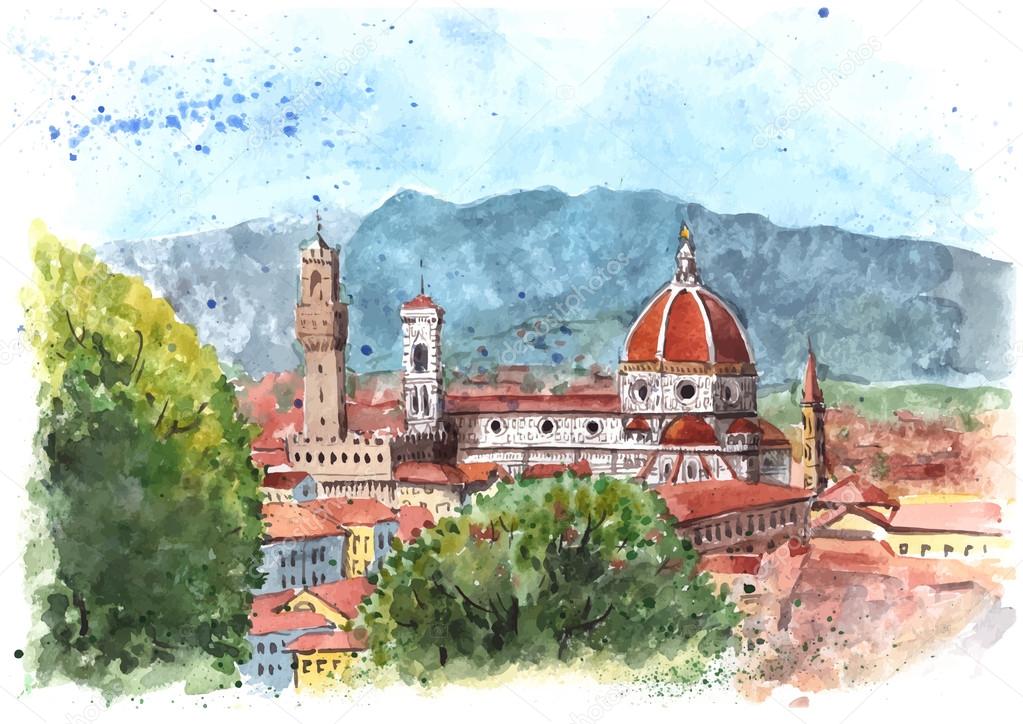 Watercolor painting of Florence, Italy