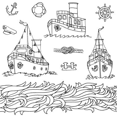 Deniz tasarım öğeleri kümesi