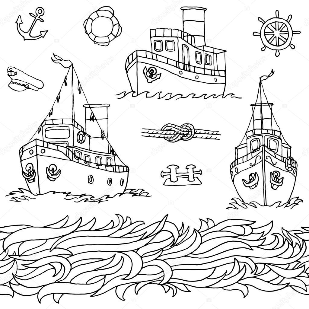 set of nautical design elements