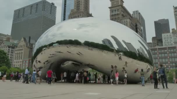 Kalabalık Chicago fasulye anıt Millenium Park — Stok video