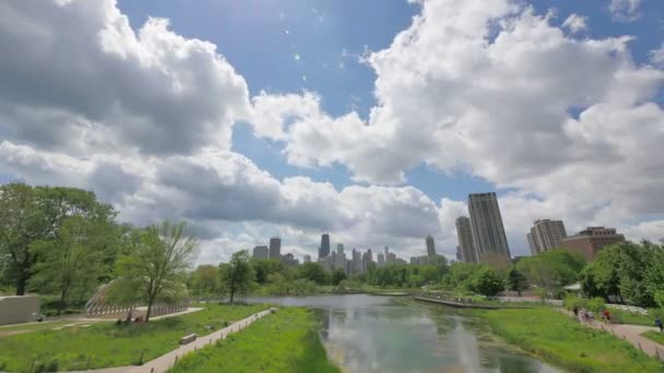 Chicago skyline från lincoln park — Stockvideo