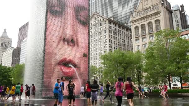 Crown Fountain in Millennium Park in Chicago Loop — Stock Video