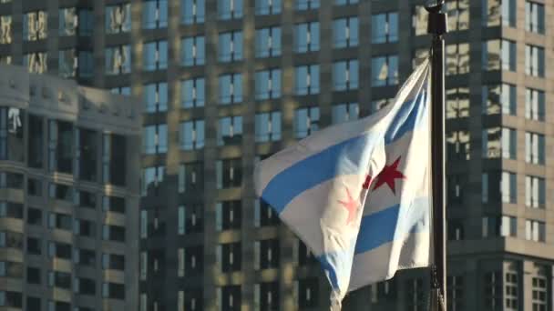 Drapeau de Chicago cinématographique agitant au coucher du soleil — Video