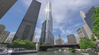 Chicago gökdelenler ve Michigan Avenue Köprüsü'nden nehir