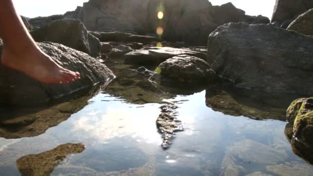 물이 튀는 해변을 통과 — 비디오