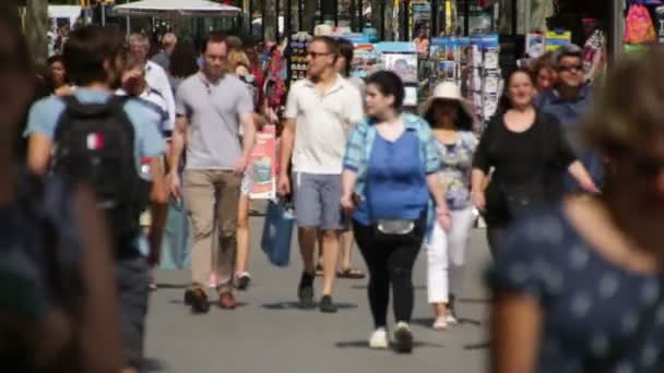 Menigten van toeristen in barcelona. — Stockvideo