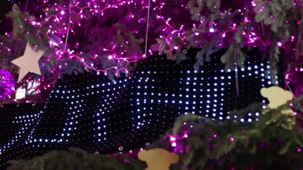 Růžové vánoční Led světlo strom Detail — Stock video