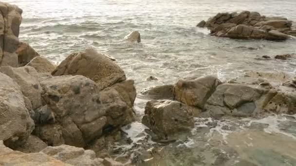 Virgin Mediterranean Beach Rocks at Sunrise — Stock Video